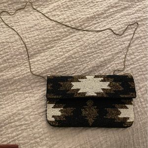 NWT | From St Xavier,  White/Gold/Black Geometric Beaded Evening Bag/Clutch